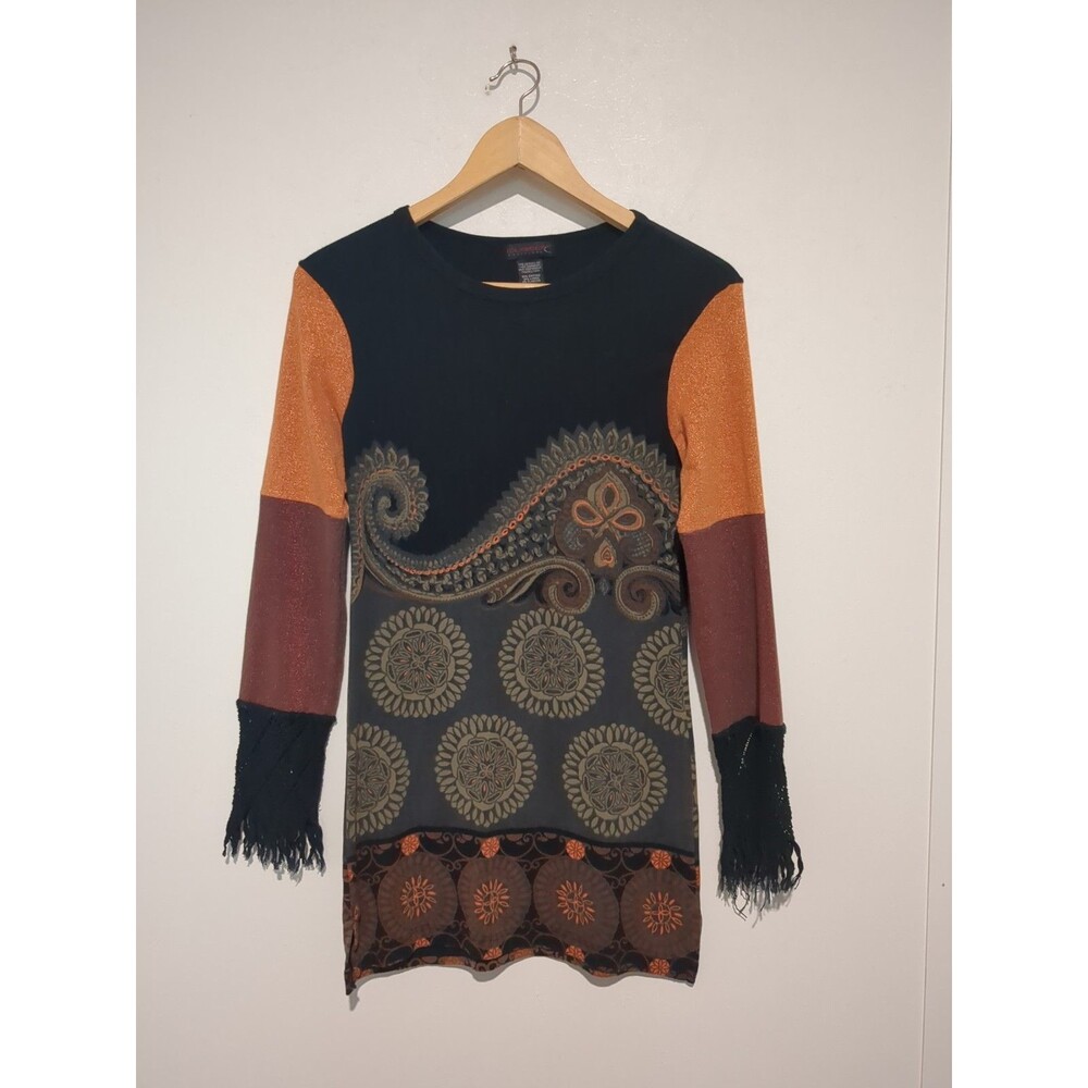 Custo Barcelona Vintage Lurex Crochet Whimsy Goth Long Tunic Mini Dress S